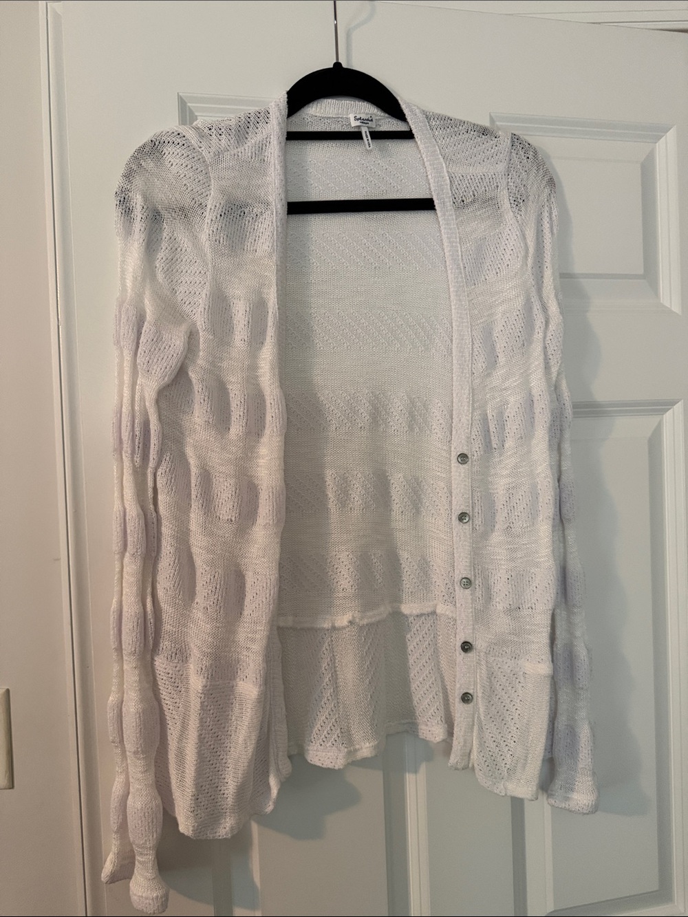 Splendid White Open-Knit Button Front Cardigan